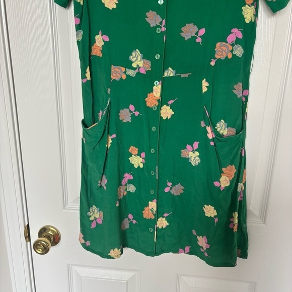 Modcloth Green Floral Button Front Dress With Pockets Size Small - Picture 3 of 10
